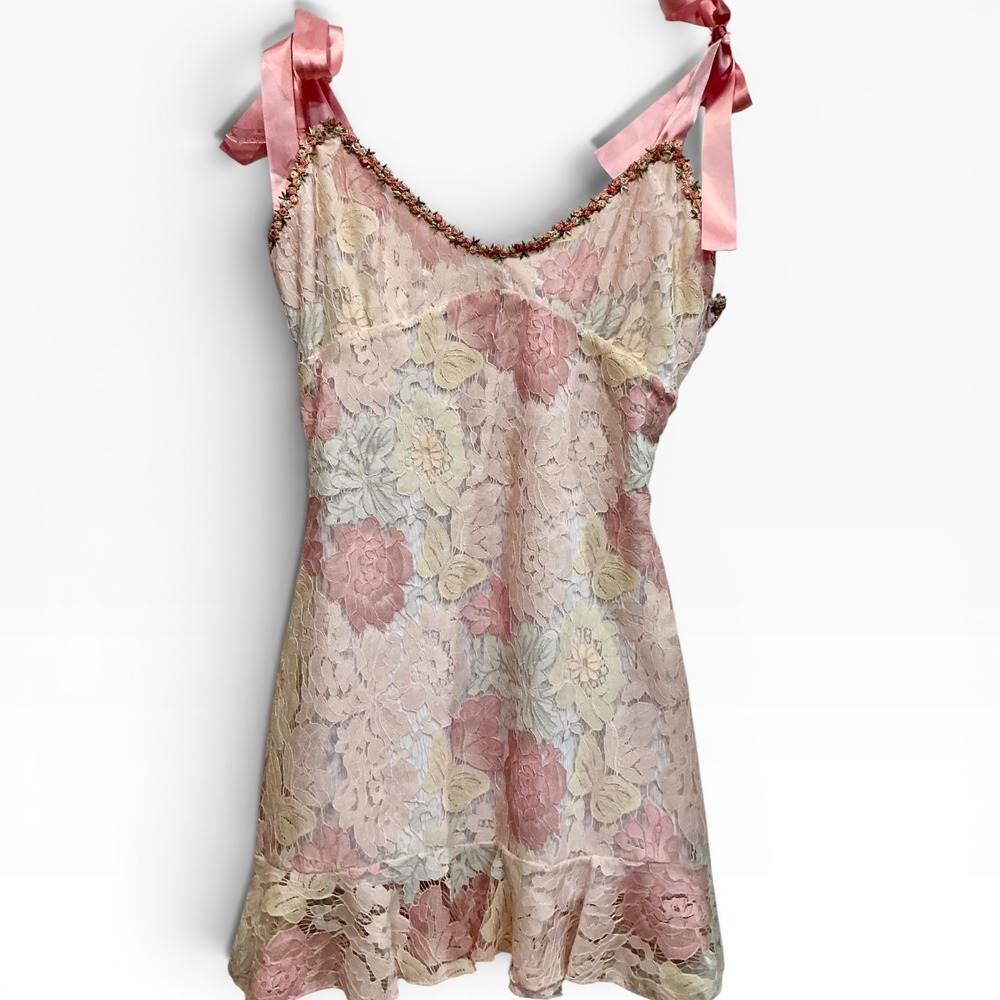 NWT Sugar Thrillz Dolls Kill Pink Floral Butterfly Lace Mini Dress Whimsigoth S